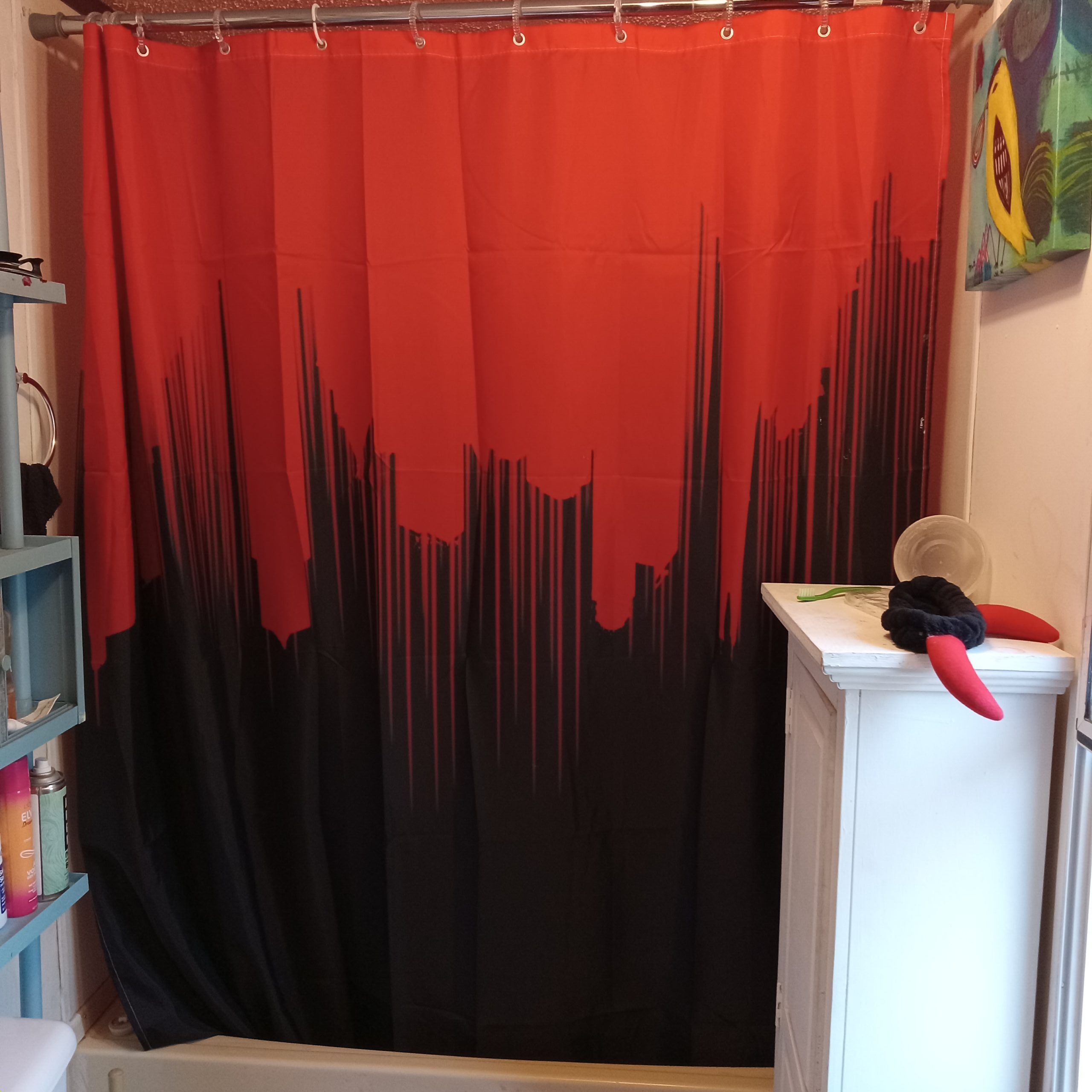 Red and Black Shower Curtain Set, Amazon bathroom décor, affordable shower curtain sets, budget bathroom décor, shower curtain set review, Sincere Scribbles product review