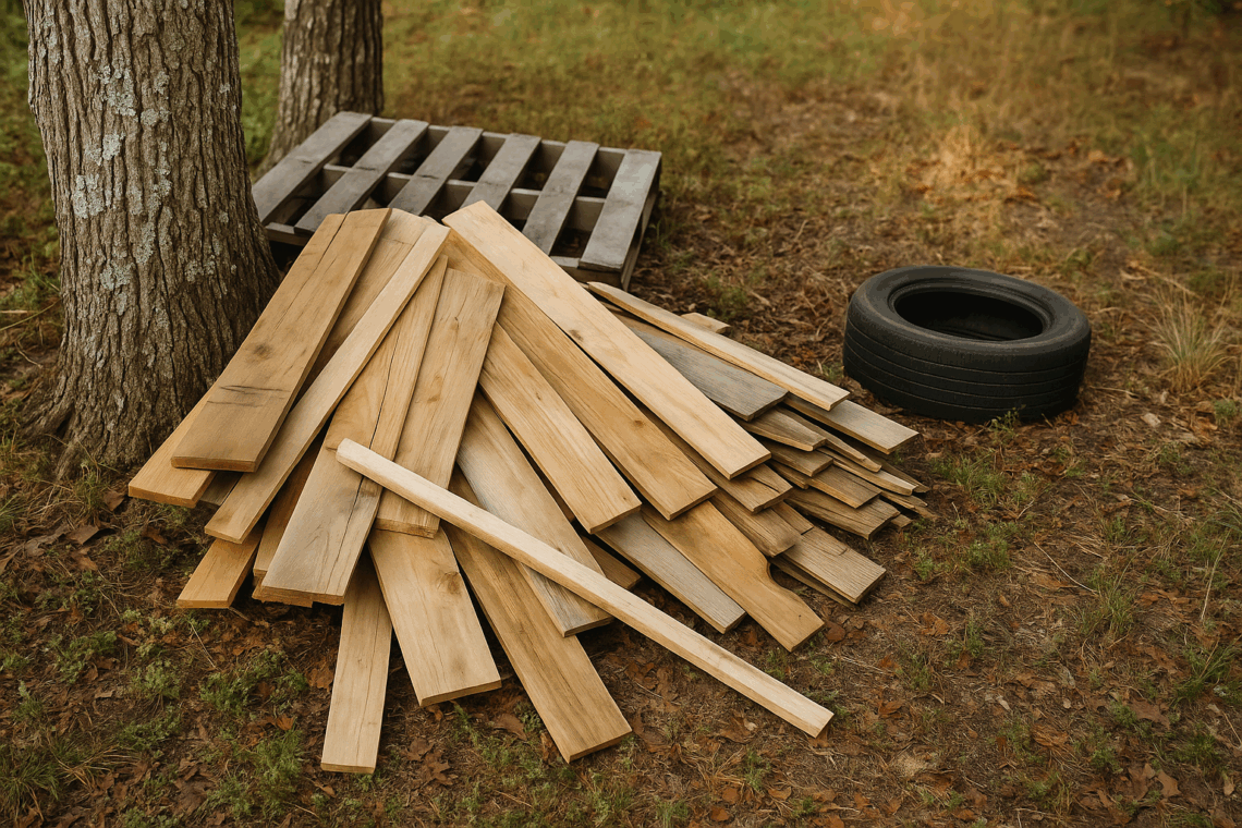 DIY wood collection pile ready for homestead projects