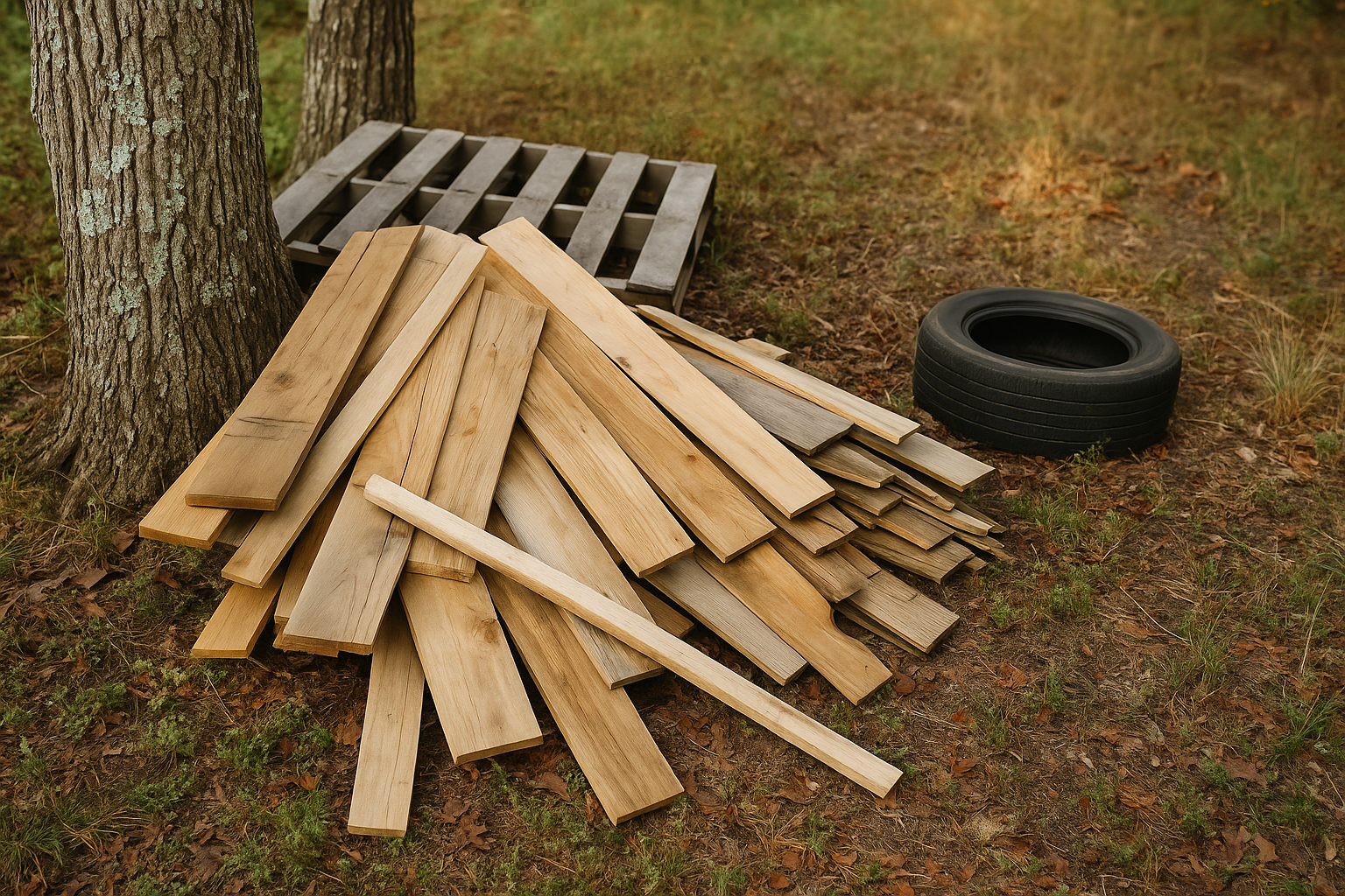 DIY wood collection pile ready for homestead projects