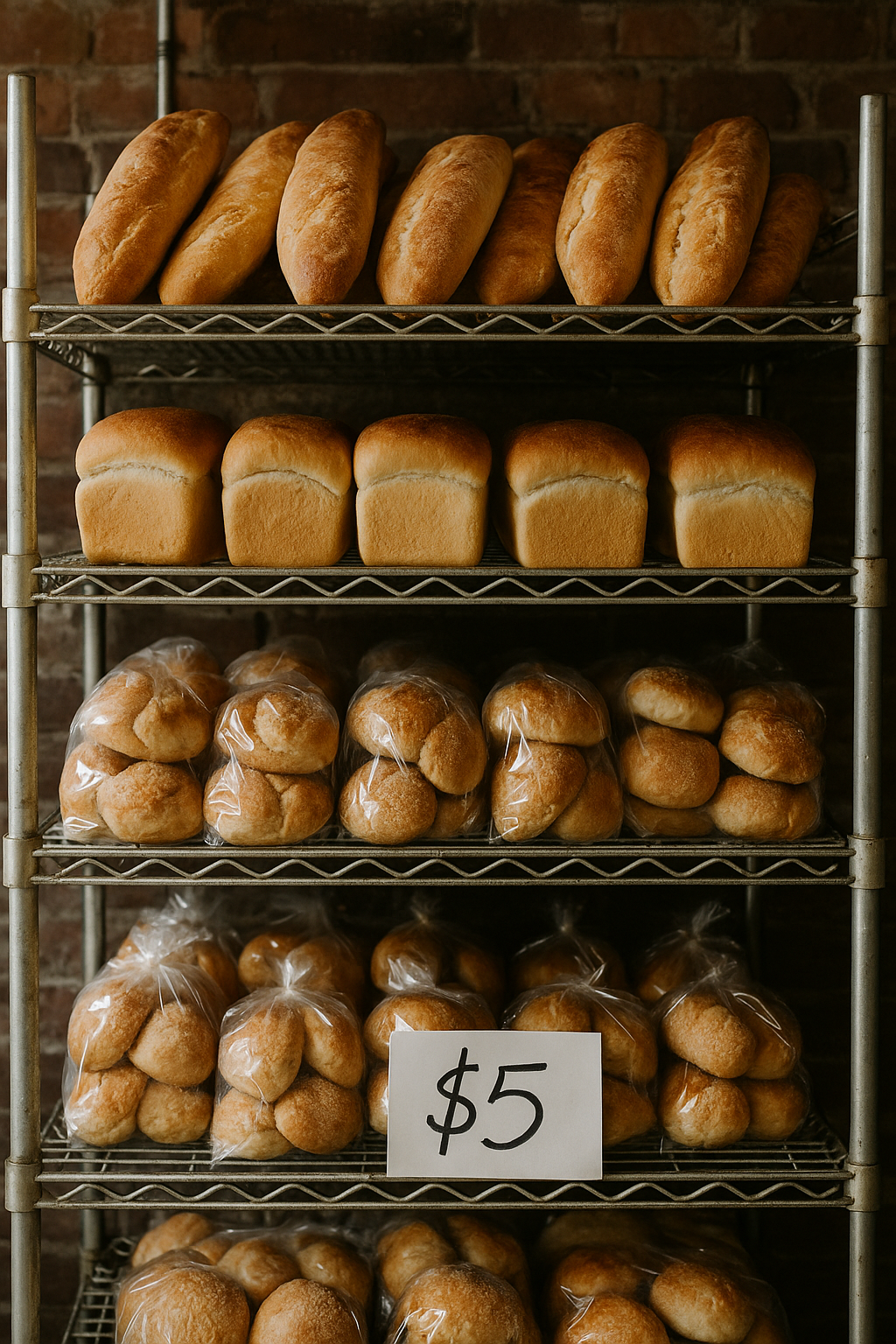 Bags of fresh bread marked free from a bakery