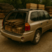 Old SUV loaded with free lumber for homestead building
