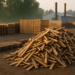 Scrap lumber pile at a rural lumber yard ready for pickup