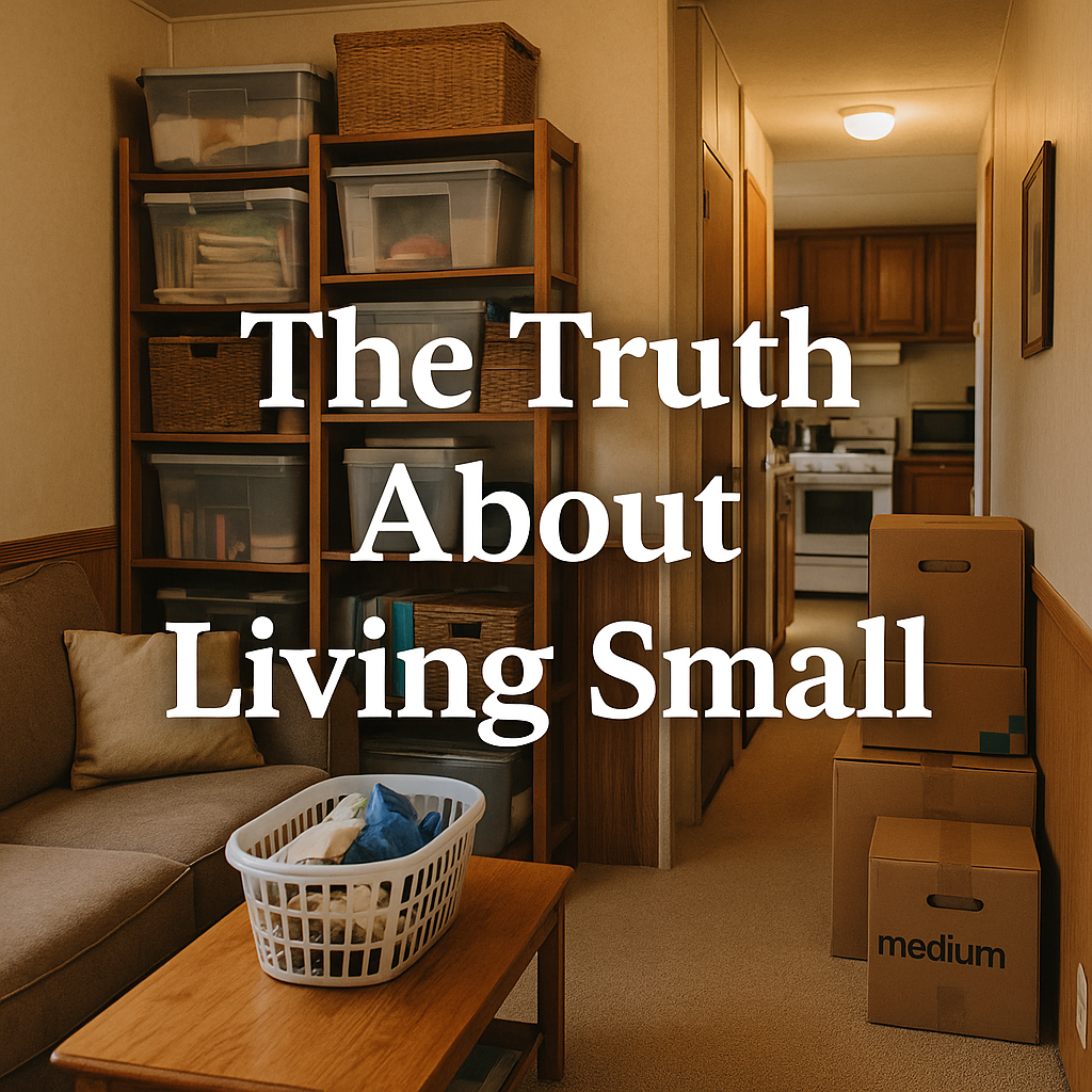 A cluttered mobile home interior symbolizing the truth about small-space living