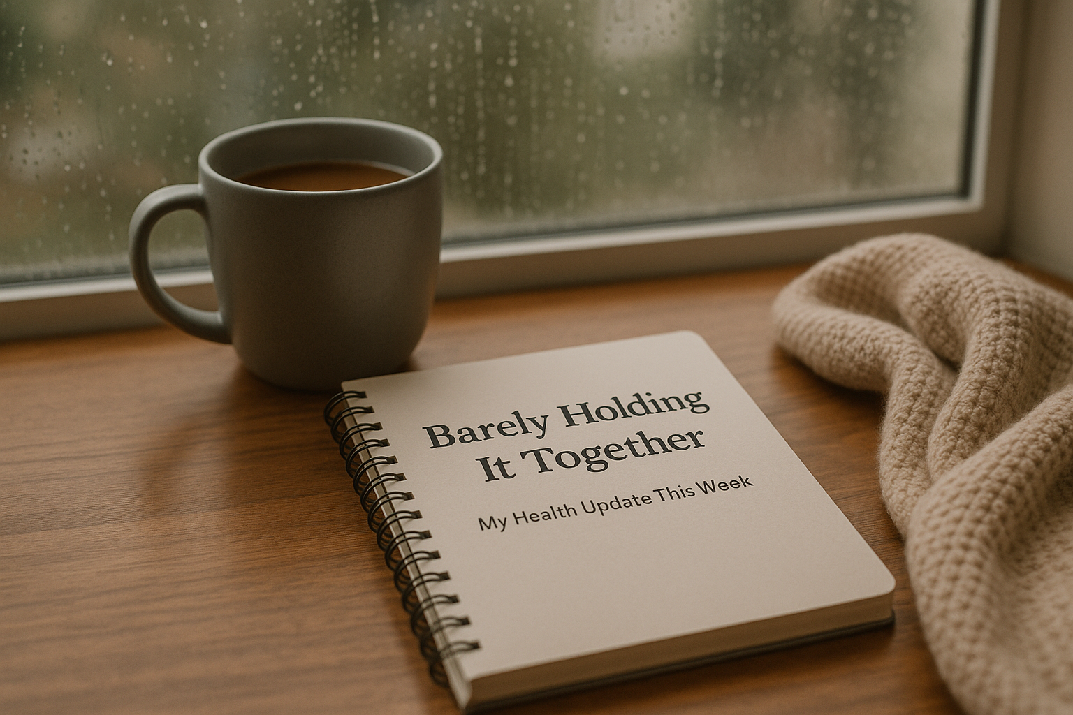 A quiet moment of rest with tea and a notebook during recovery
