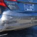 Rear bumper damage from a car wreck in Dickson, Tennessee, after being rear-ended at a yield sign. The vehicle shows visible impact from the collision.